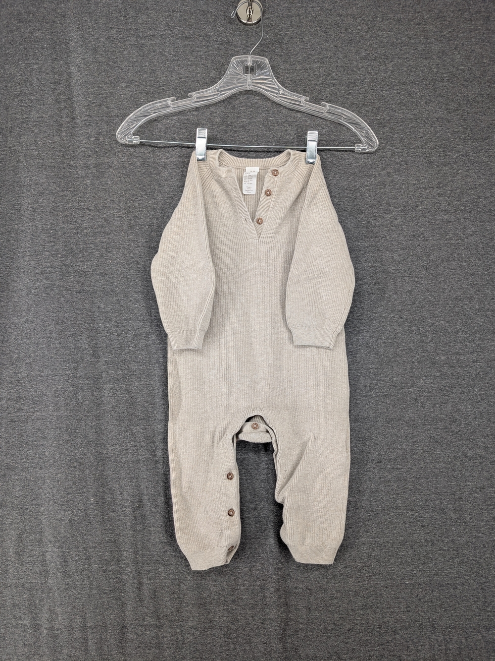 H&M Neutral Knit Henley Romper in Oatmeal Beige